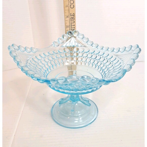 Thousand Eye Pattern Compote Candy Dish By The US Glass Co. 1880s Ice Blue Aqua - Picture 6 of 6